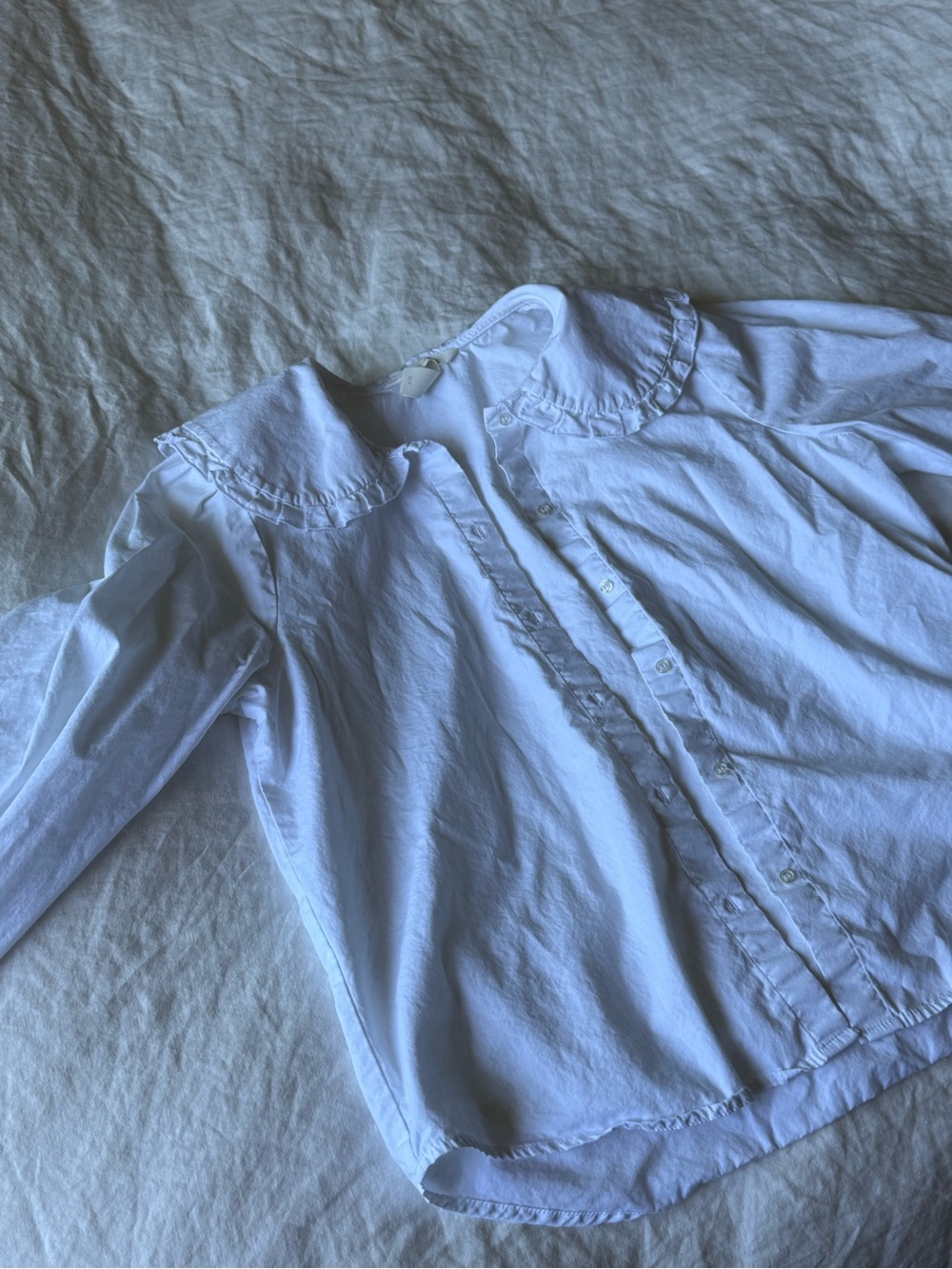 H&M White Ruffle-Trim Button Blouse